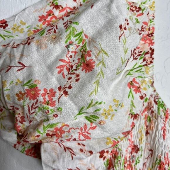 Forever 21 Dress XL Floral Maxi Puff Sleeve Smocked Bodice Square Neck Linen - Picture 6 of 11